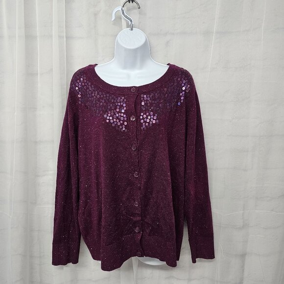 CJ Banks Purple Metallic Sequin Cardigan Sweater Bling 2X - Picture 11 of 11